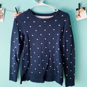 Charter Club navy sweater with white polka dots